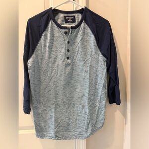 Express Men's Blue 3/4 Sleeve Henley Shirt Medium